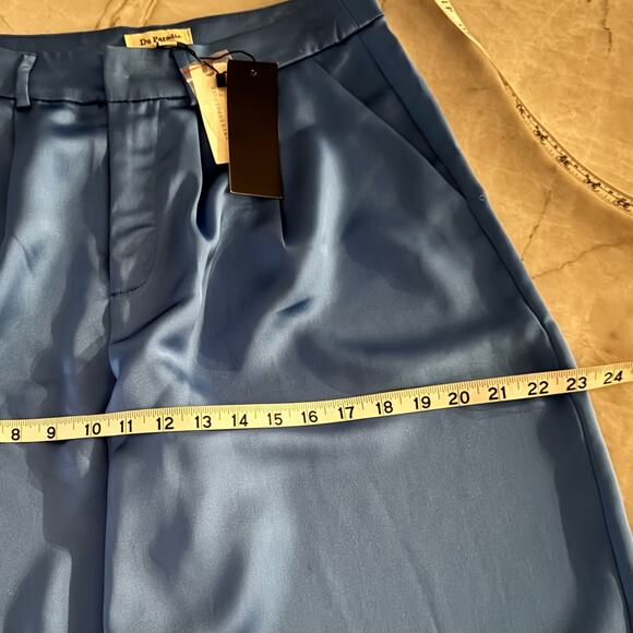 Anthropologie Du Paradis Pants Sz S Blue Satin High Waist Wide Leg Holiday NWT - Picture 7 of 9